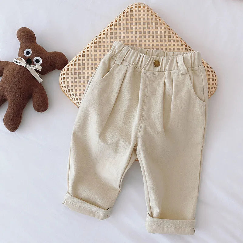 Solid Elastic Waist Kids Pants