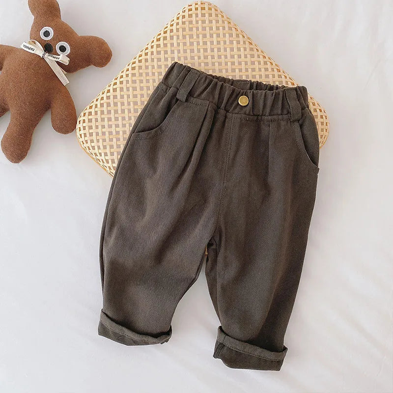 Solid Elastic Waist Kids Pants