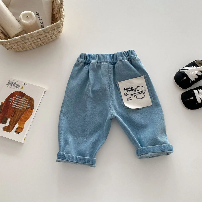 Solid Elastic Waist Kids Pants