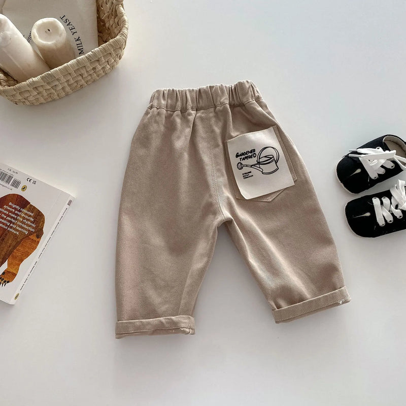 Solid Elastic Waist Kids Pants